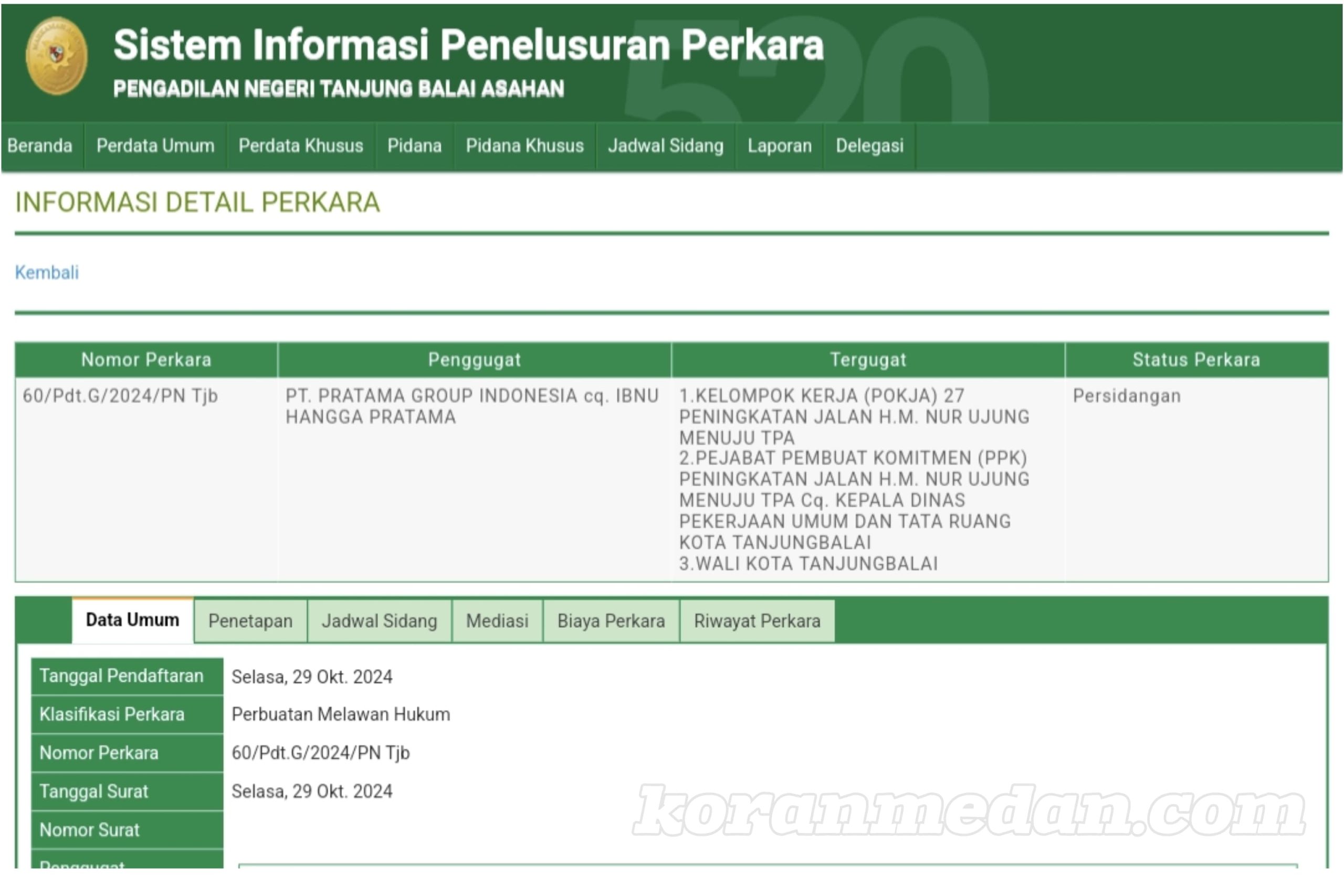 PT. PGI Gugat Pemko Tanjungbalai Rp 1,2 Miliar