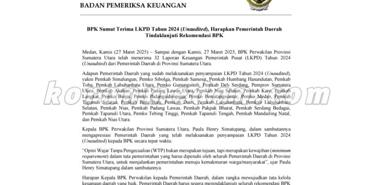 Pemko Tanjungbalai Langgar Aturan, BPK Belum Terima LKPD 2024