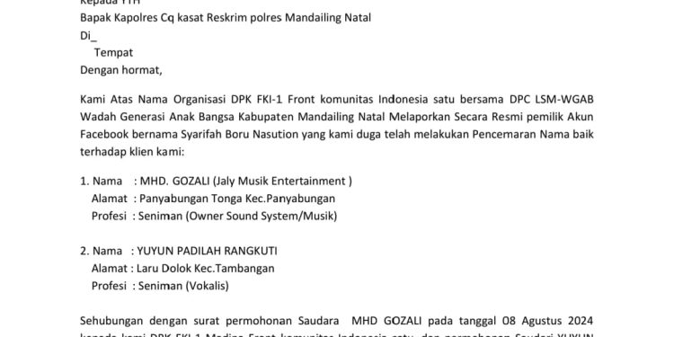 Delapan Bulan Laporan Kasus Pencemaran Nama Baik di Polres Madina Belum Ada Perkembangan
