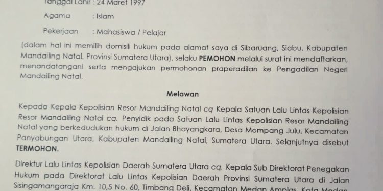 Tersangka Penabrak Tak Kunjung Ditahan, Anak Korban Prapidkan Kapolres Madina Ke Pengadilan
