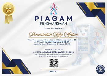 PEMKO MEDAN RAIH PERINGKAT II SKOR ARSIP ASN WILAYAH KANREG VI BKN