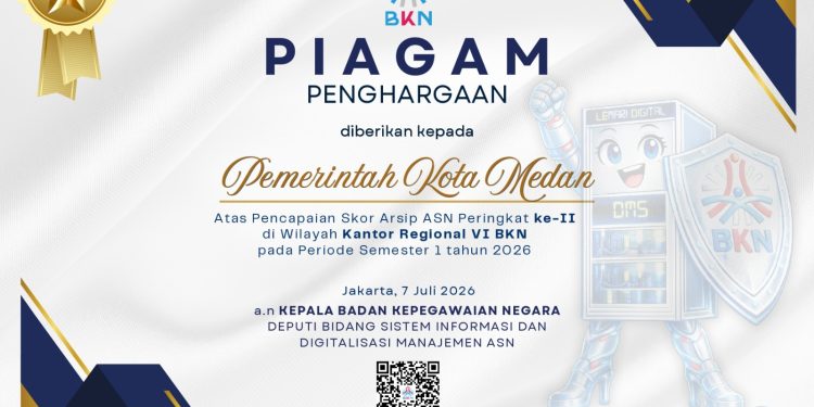 PEMKO MEDAN RAIH PERINGKAT II SKOR ARSIP ASN WILAYAH KANREG VI BKN