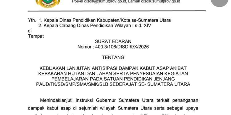 Dampak Kabut Asap, Diknas Sumut Berlakukan Pelaksanaan Pembelajaran Jarak Jauh